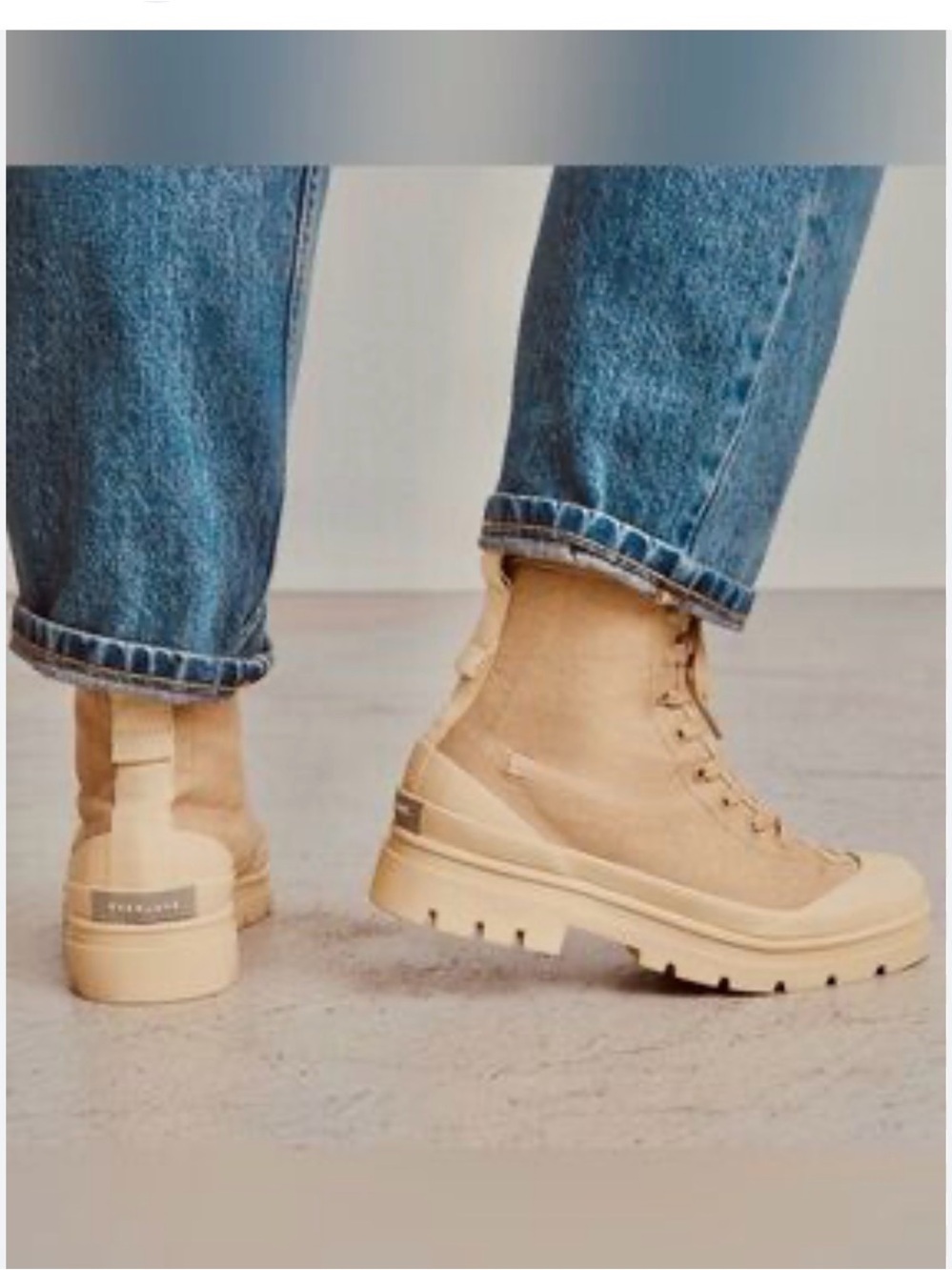 Everlane Beige Platform Organic Cotton Combat Boots Size 9.5